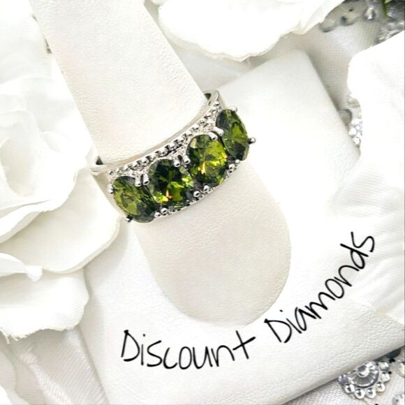 Natural Olive Green Peridot Ring 925 Silver - Women's - Picture 3 of 9